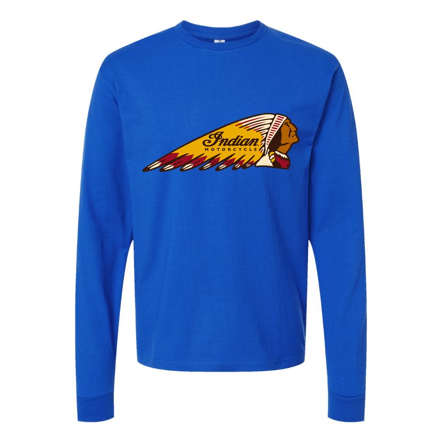 Men's Indian-Motorcycle-Logo Long sleeves Cotton Blend T-Shirt - Blue