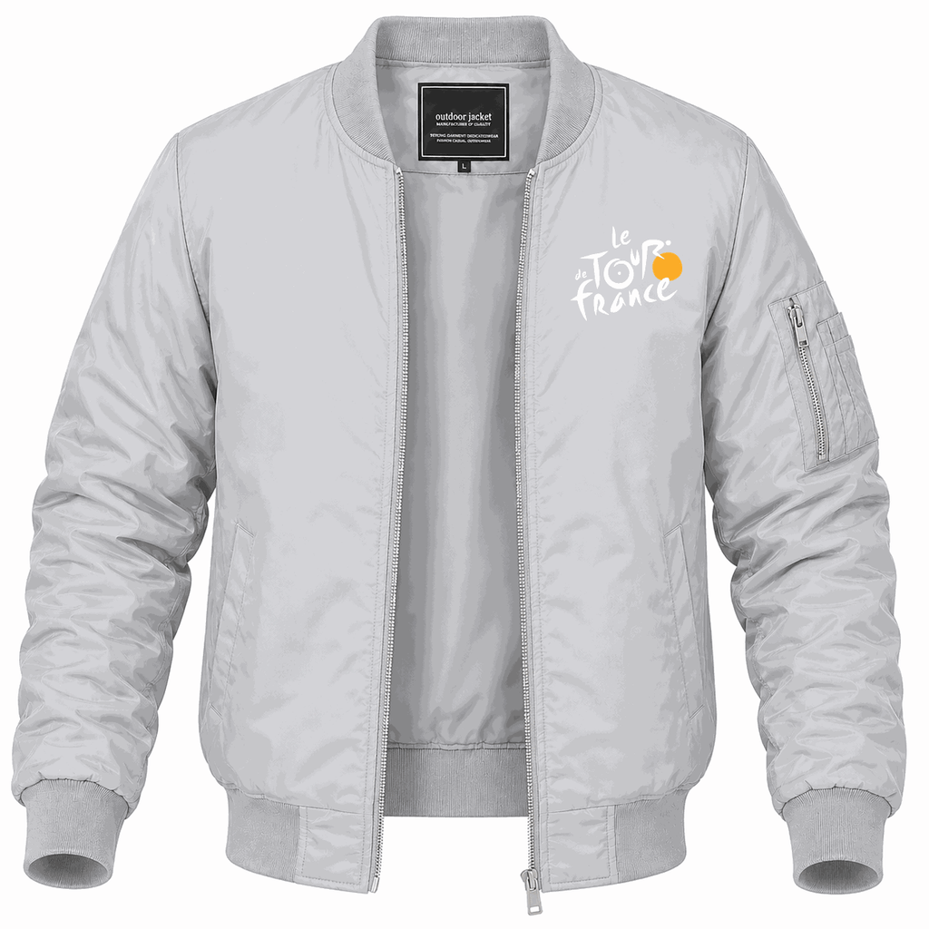Men's Tour de France White Logo Lightweight Bomber Jacket - Gray