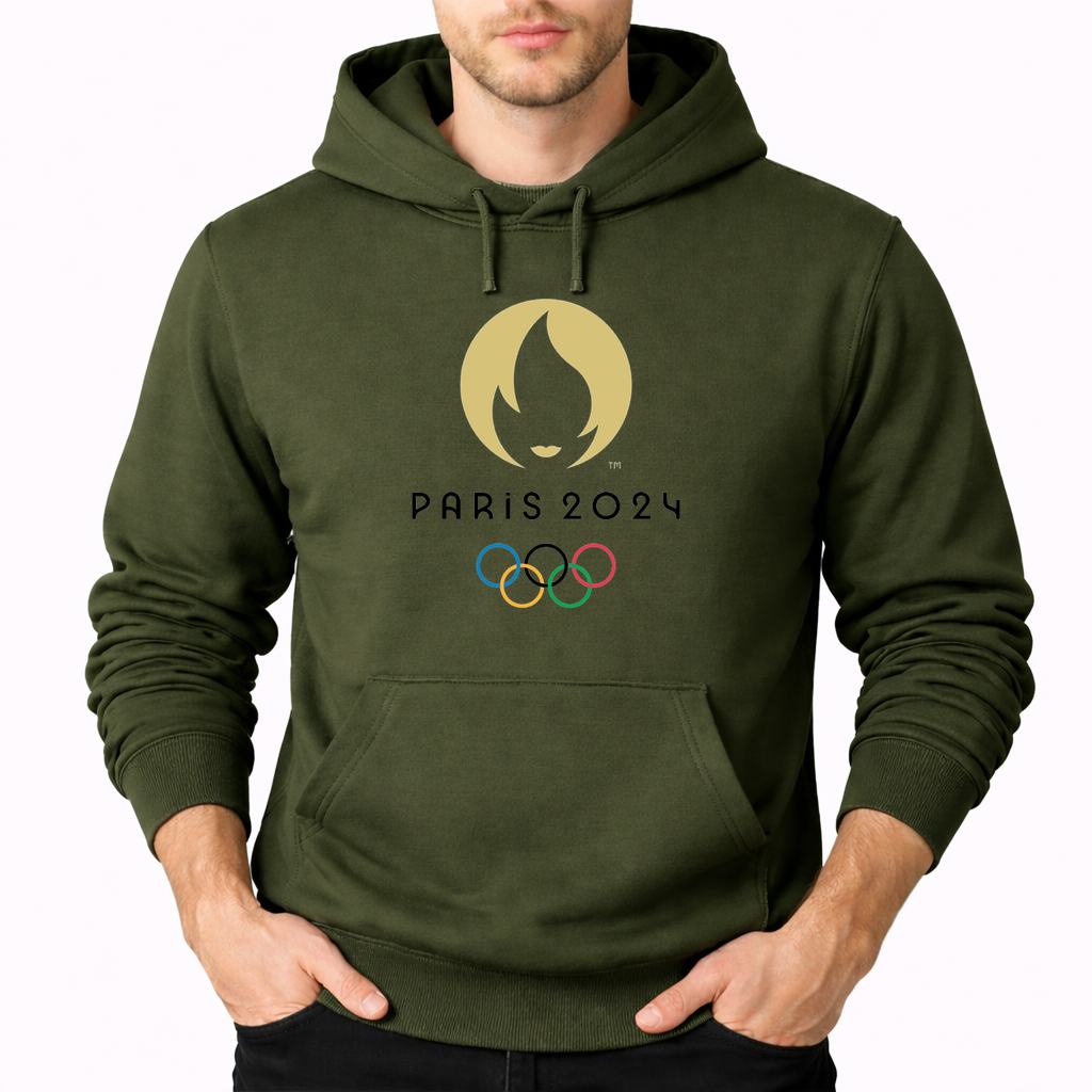 Men's Olympics 2024 Paris Black Pullover Hoodie - Army Green
