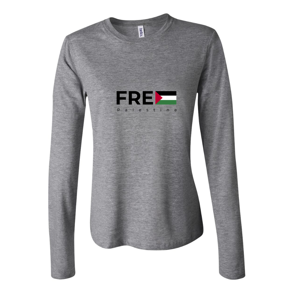 Women's Free Palestine Black Long Sleeve T-Shirt - Gray