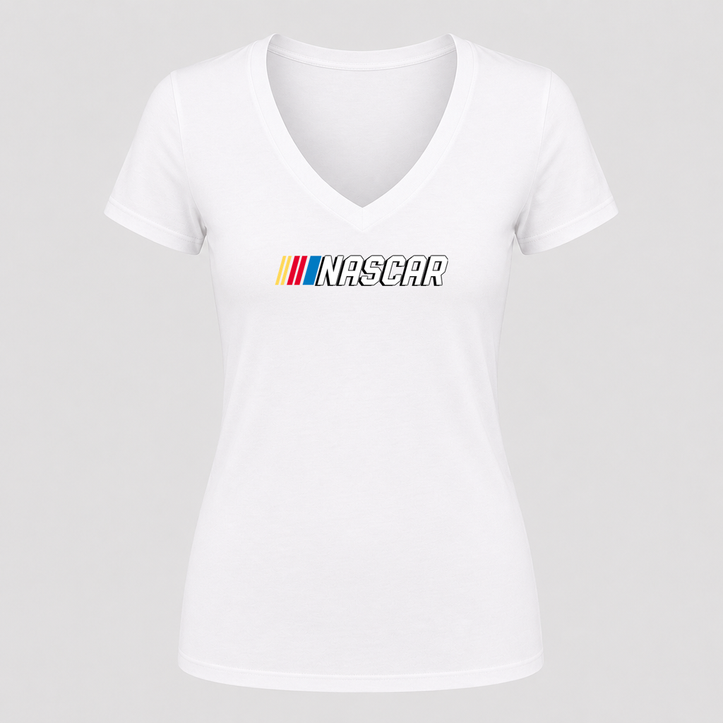 Women's NASCAR V Neck T-Shirt in white