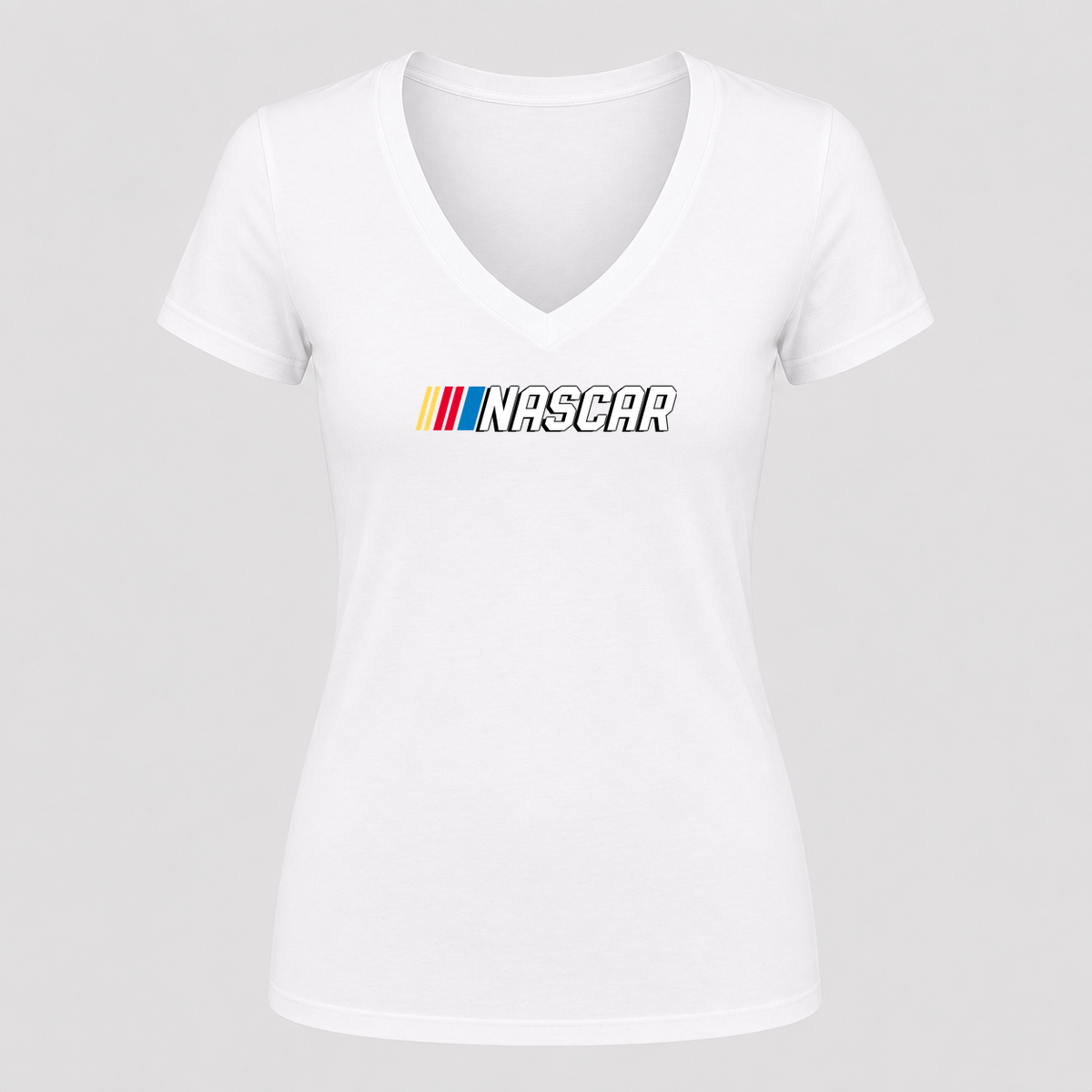 Women's NASCAR V Neck T-Shirt in white
