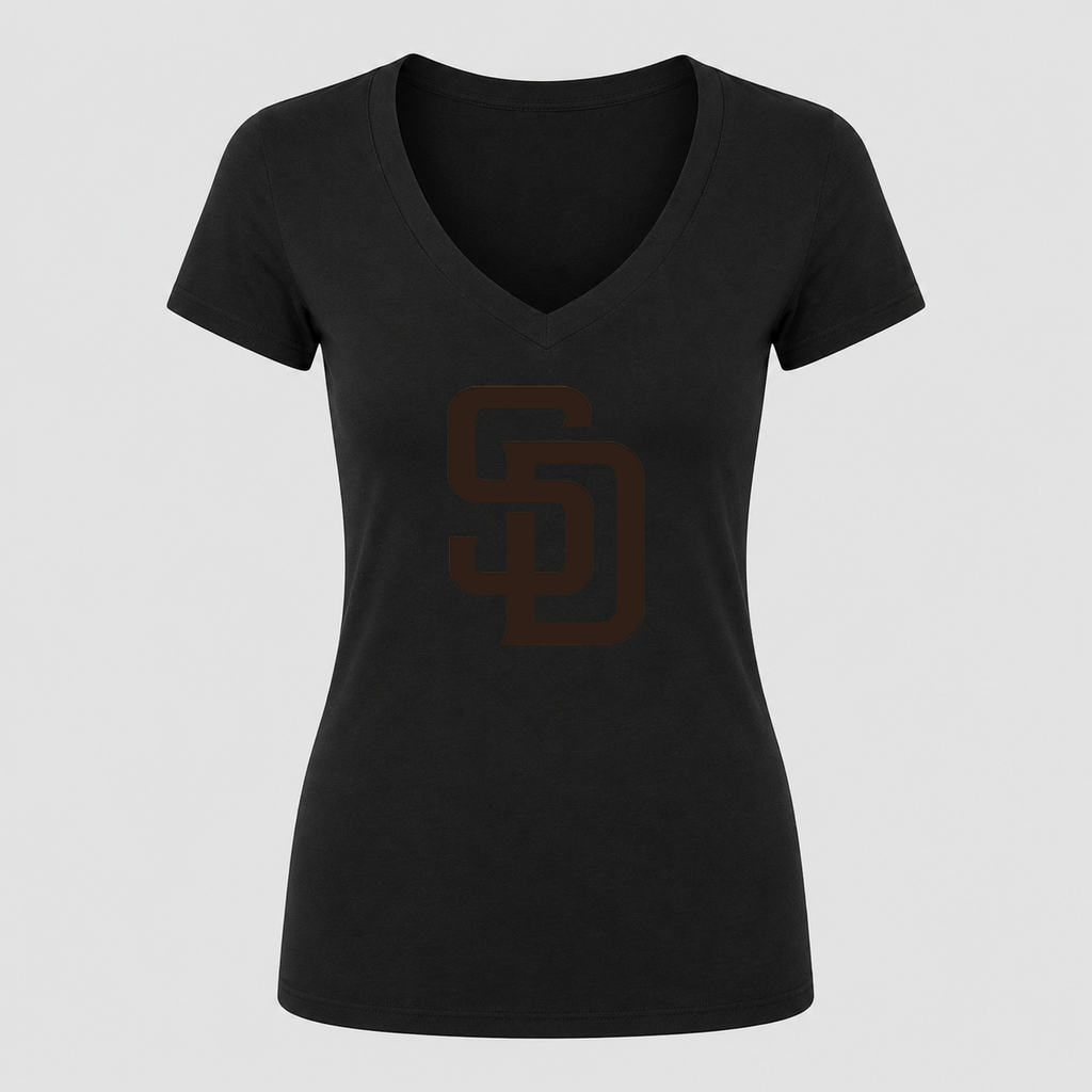 Women's San Diego Padres V Neck T-Shirt in black