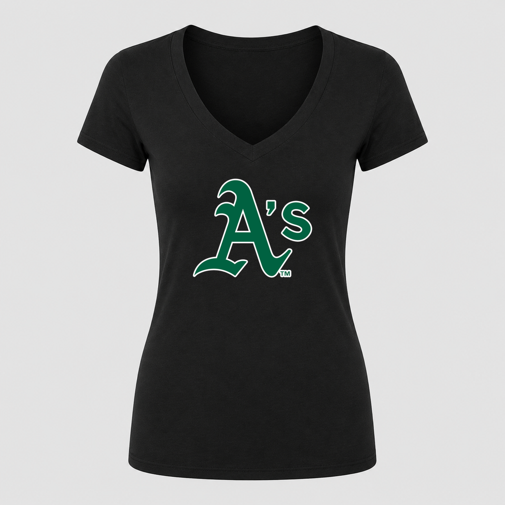 Women's Oakland Athletics V Neck T-Shirt in black