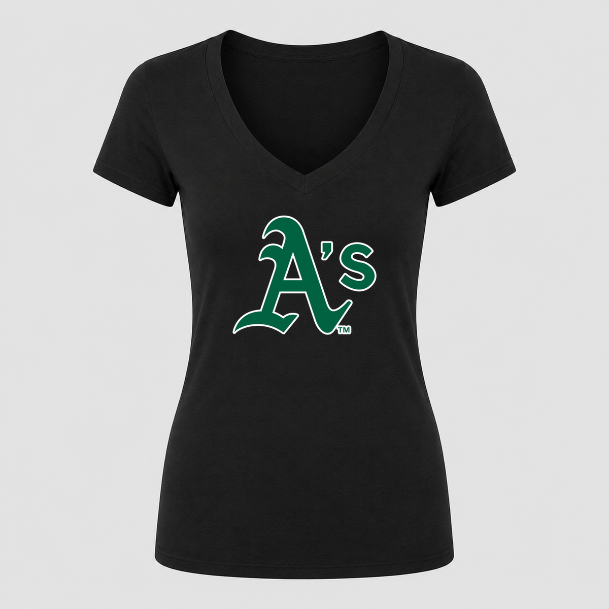 Women's Oakland Athletics V Neck T-Shirt in black