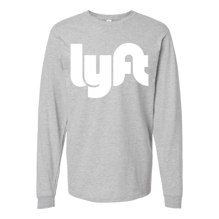 Men's Lyft logo white Long sleeves Cotton Blend T-Shirt - Gray