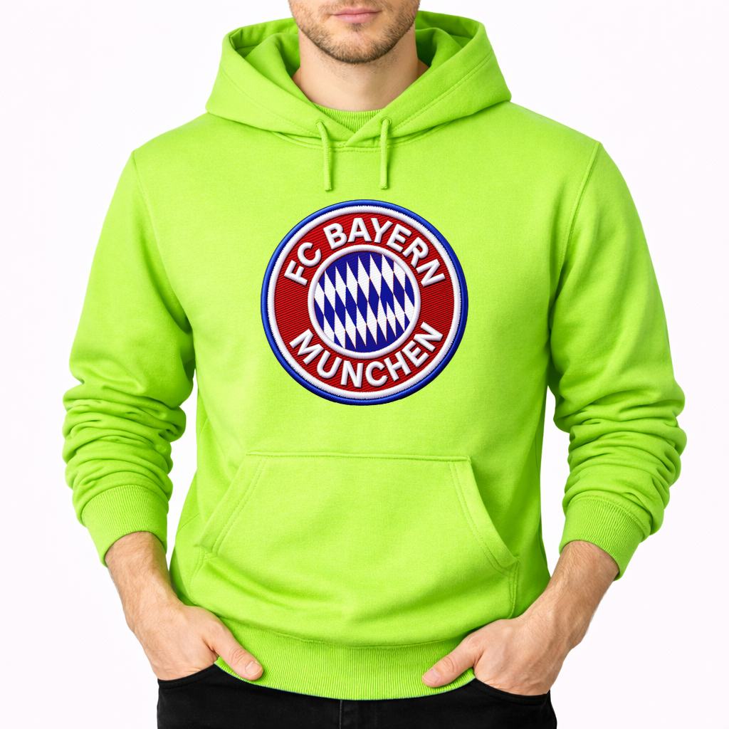 Men's FC Bayern Munich Soccer Embroidery Pullover Hoodie - Lime green