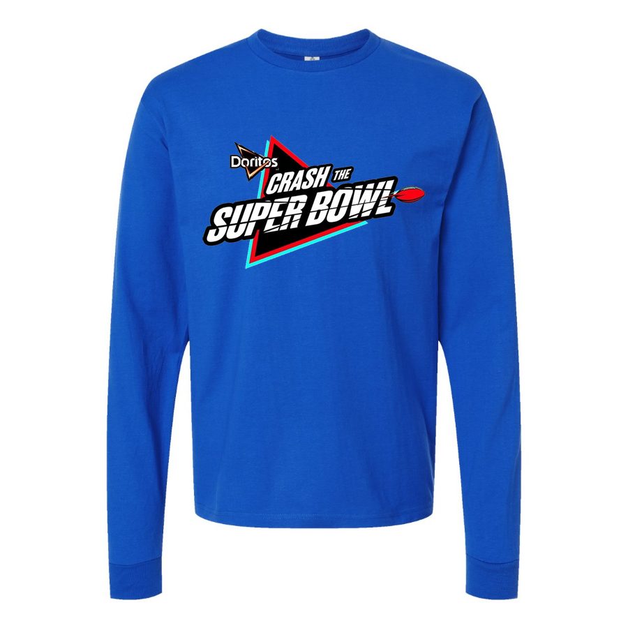 Men's Crash-the-Super-Bowl-Logo Long sleeves Cotton Blend T-Shirt - Blue