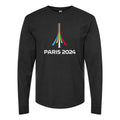Men's Paris-2024-Olympics-logo-white Long sleeves Cotton Blend T-Shirt - Black
