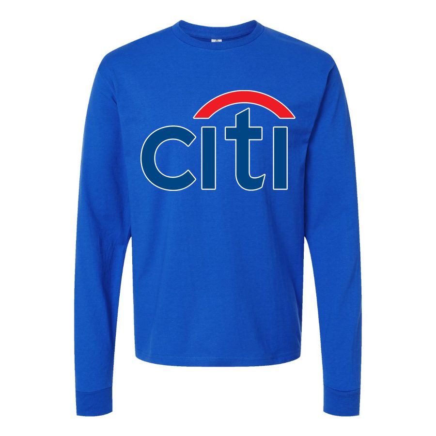 Men's citi bank Logo Long sleeves Cotton Blend T-Shirt - Blue
