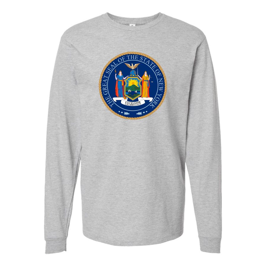 Men's New-York-Logo-1536x864 Long sleeves Cotton Blend T-Shirt - Gray