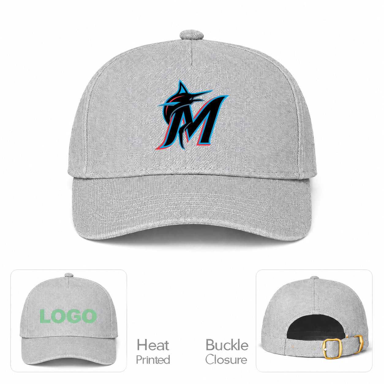 MLB Miami Marlins Baseball Cap Hat - Gray