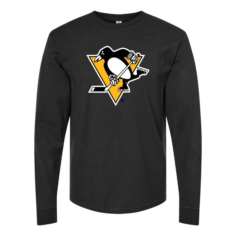 Men's Pittsburgh Penguins Long sleeves Cotton Blend T-Shirt - Black