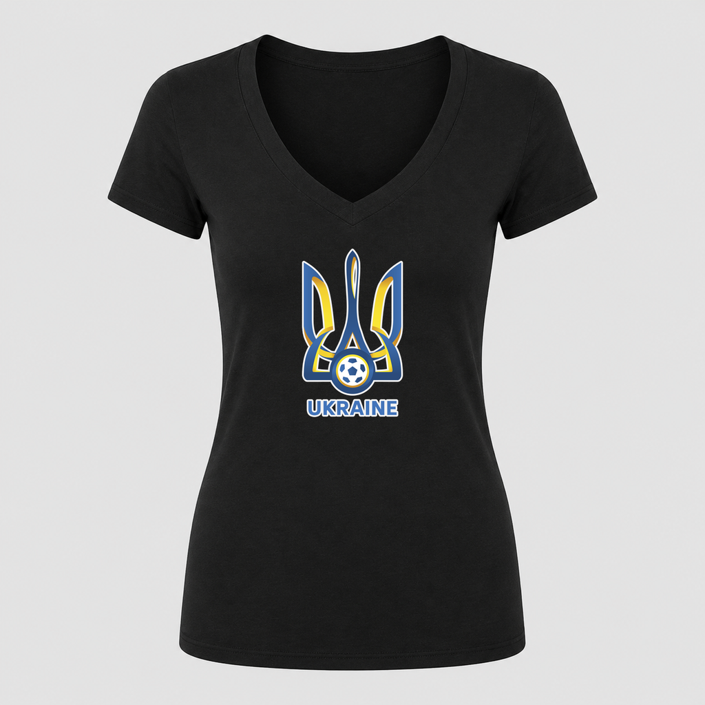 Women's Ukraine National Football Team V Neck T-Shirt in black