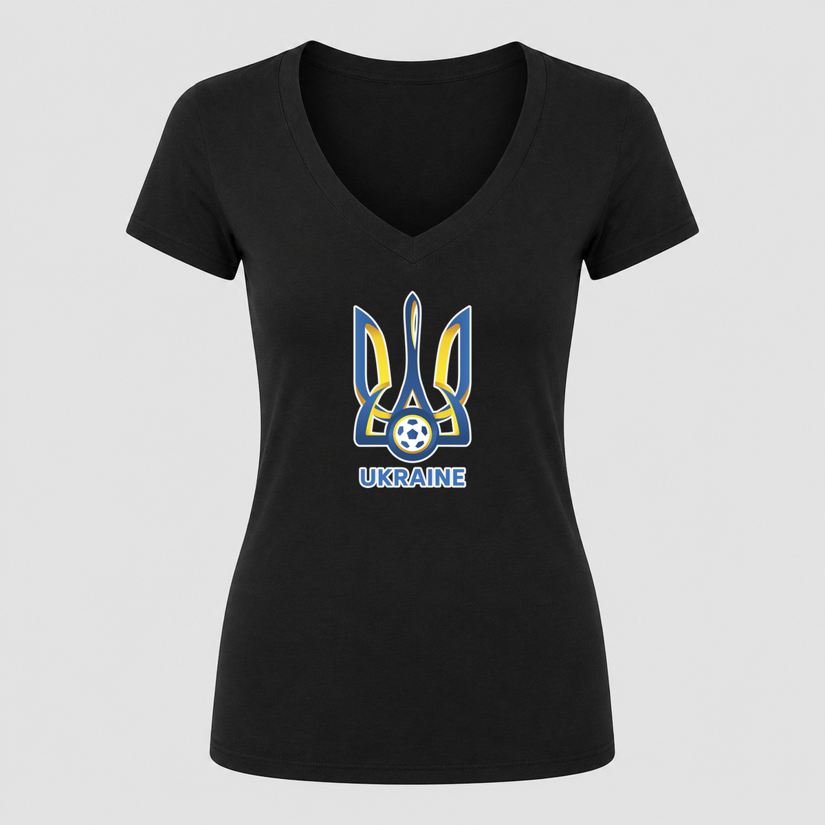 Women's Ukraine National Football Team V Neck T-Shirt in black