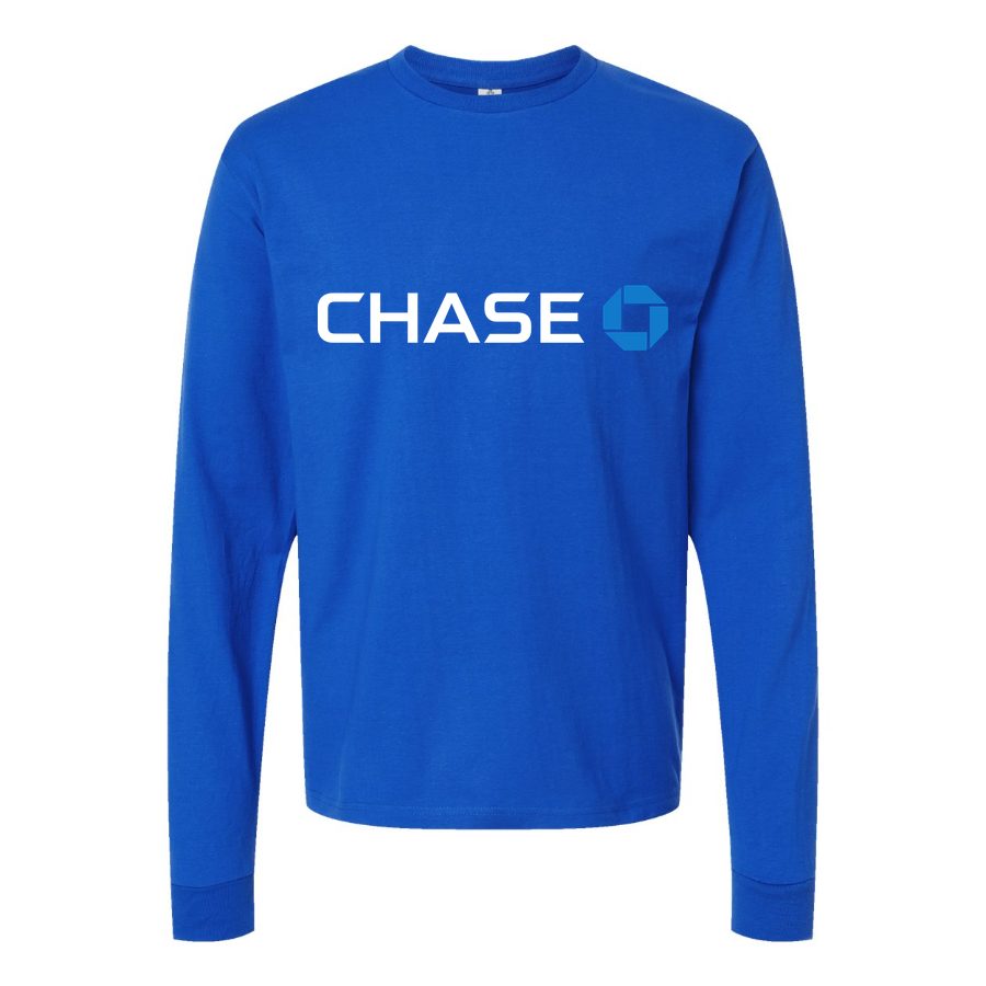 Men's Chase White logo Long sleeves Cotton Blend T-Shirt - Blue