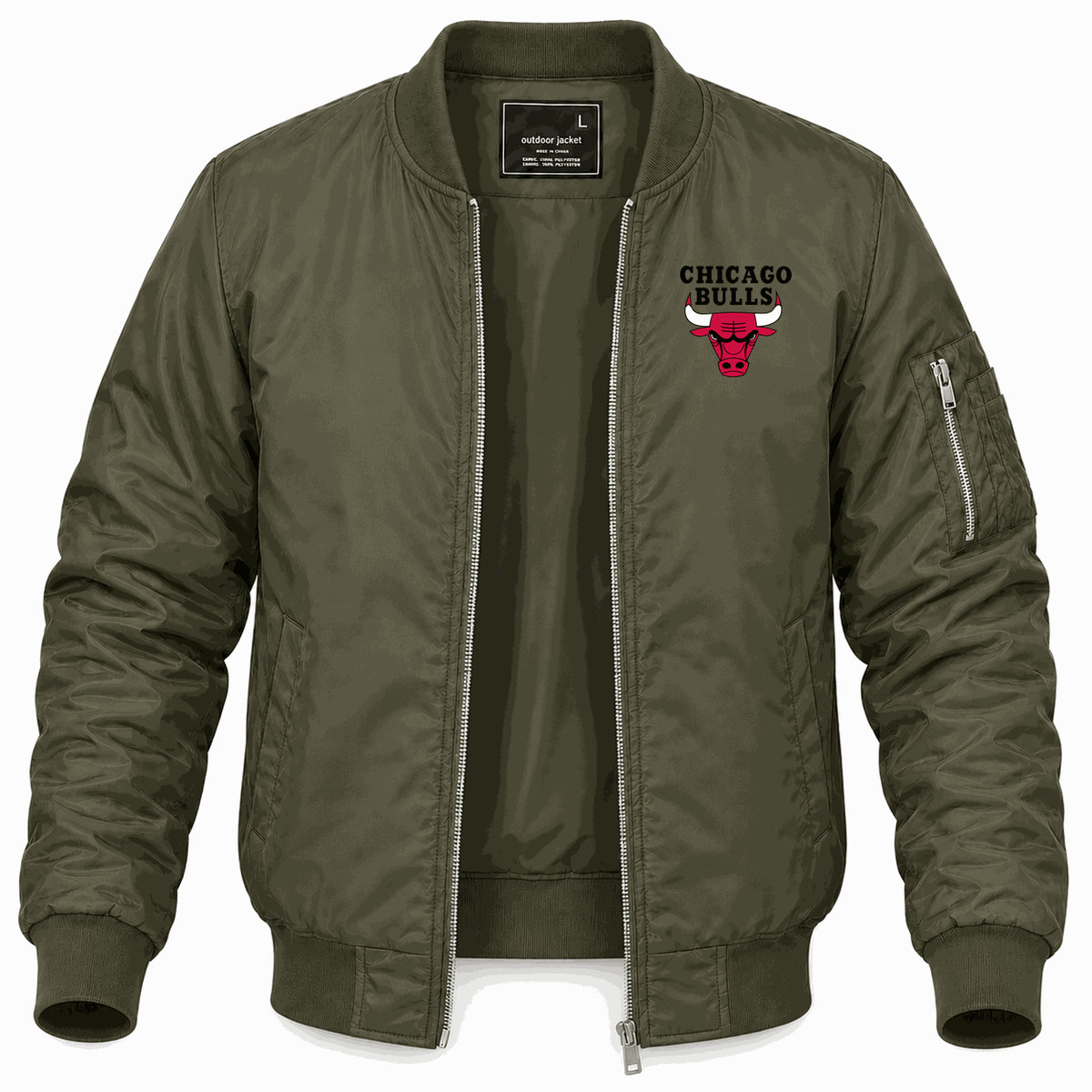 Men's Chicago Bulls Black Lightweight Bomber Jacket - Army Green