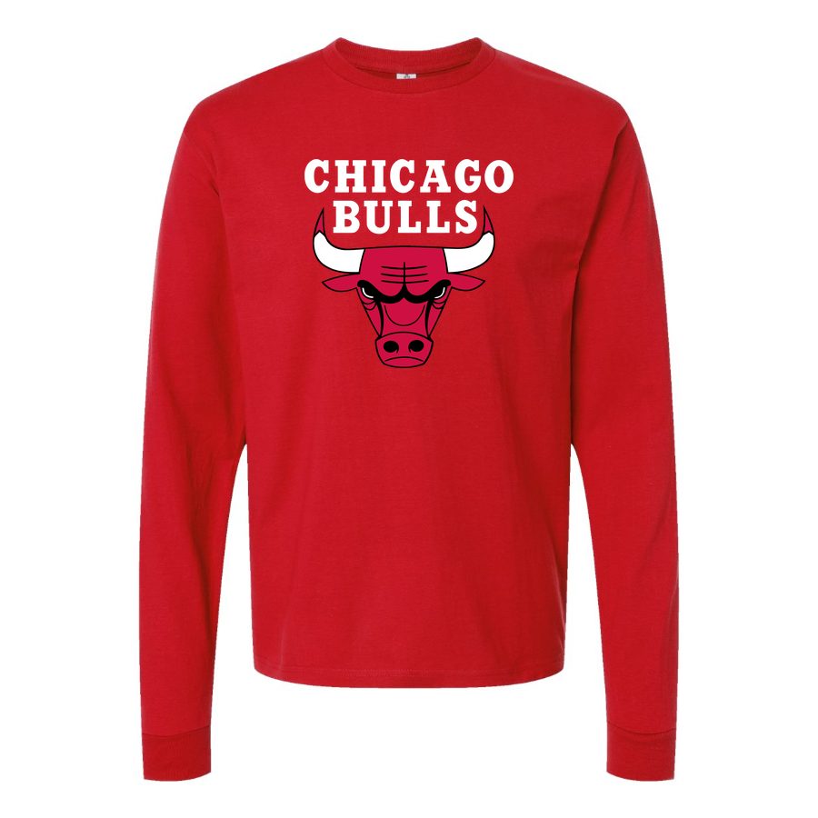 Men's Chicago bulls white Long sleeves Cotton Blend T-Shirt - Red