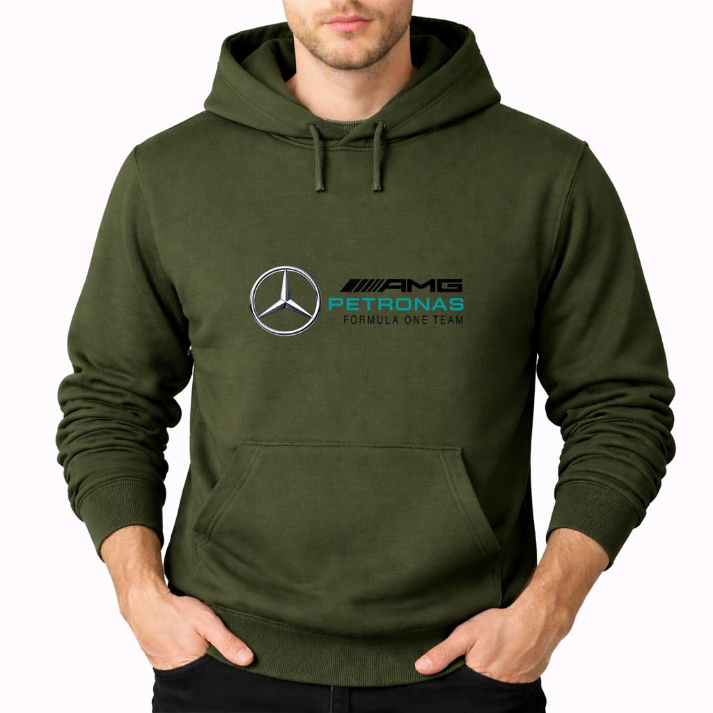 Men's Mercedes AMG Petronas Formula One Team Pullover Hoodie - Army Green