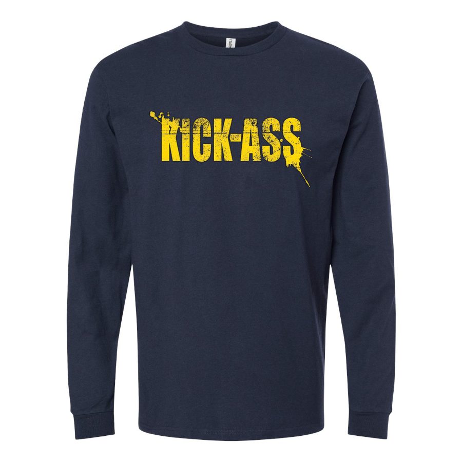 Men's 20822-3-kick-ass-picture Long sleeves Cotton Blend T-Shirt - Navy