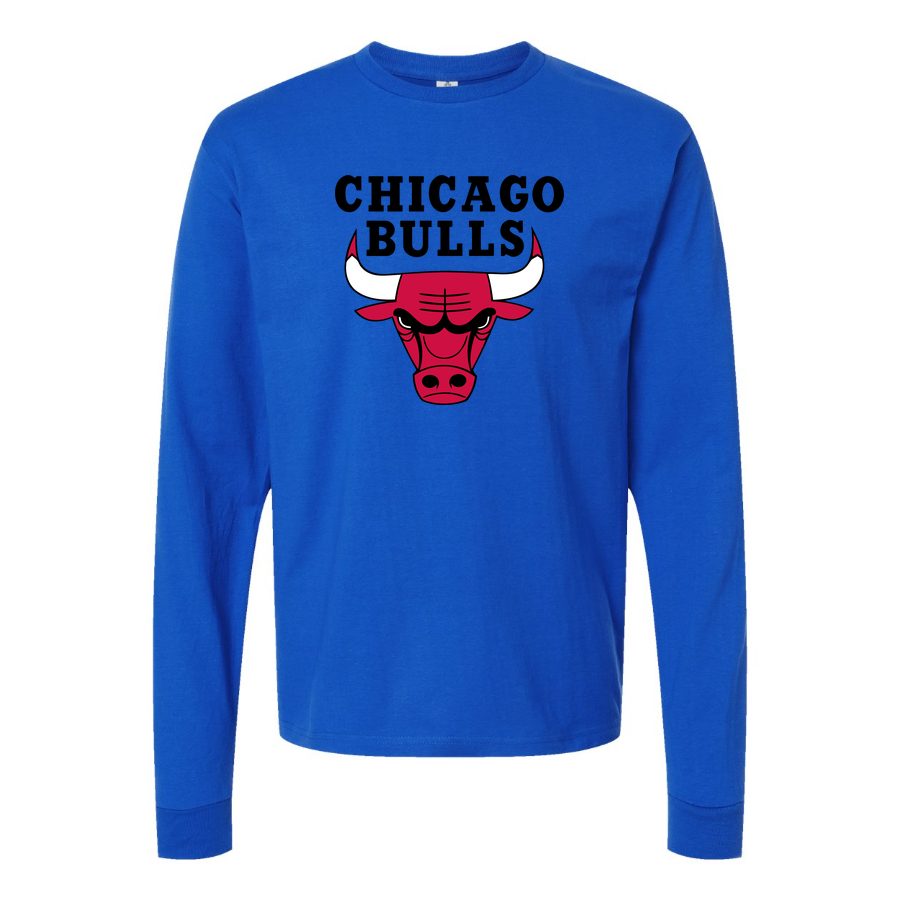 Men's Chicago bulls black Long sleeves Cotton Blend T-Shirt - Blue
