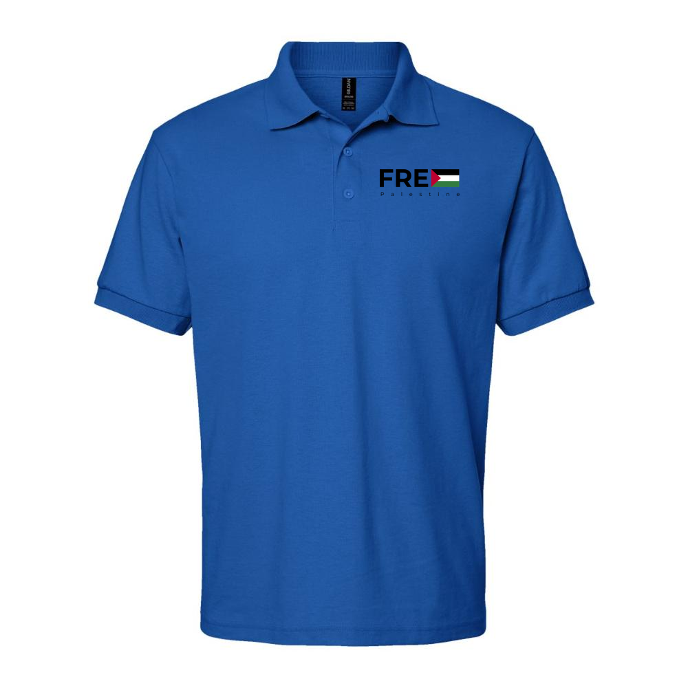 Men's Free Palestine Black Logo Dry Blend Polo - Blue