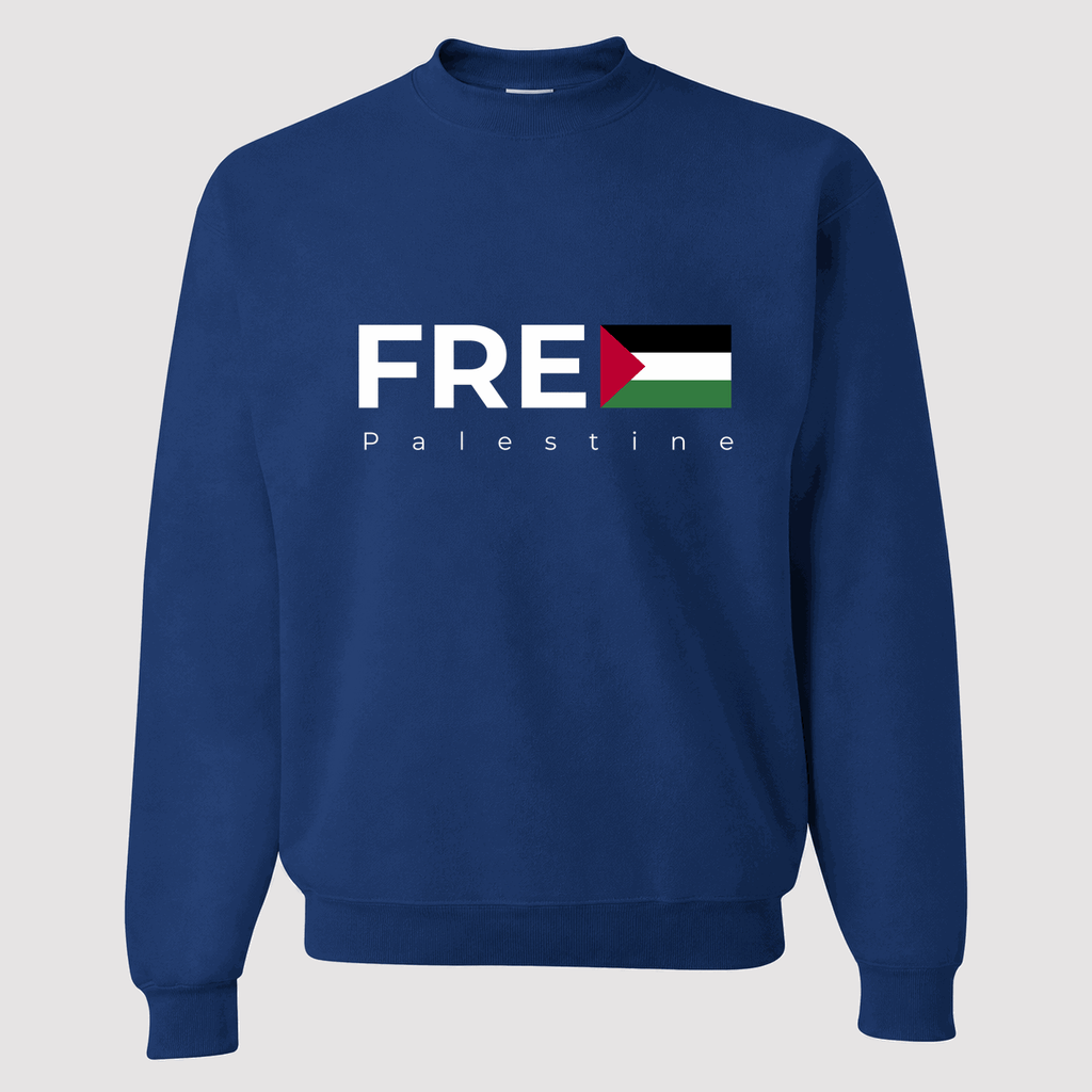 Men's Free Palestine White Logo Crewneck Sweatshirt - Blue