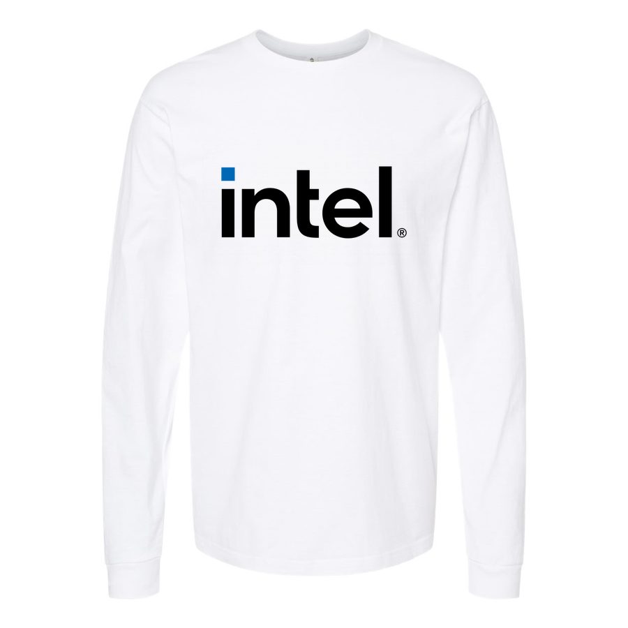 Men's Intel-logo-500x281-min Long sleeves Cotton Blend T-Shirt - White