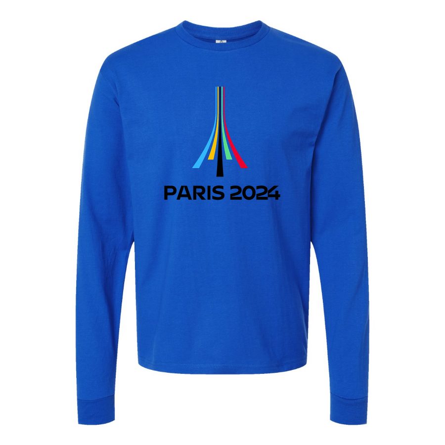 Men's Paris-2024-Olympics-logo-black Long sleeves Cotton Blend T-Shirt - Blue