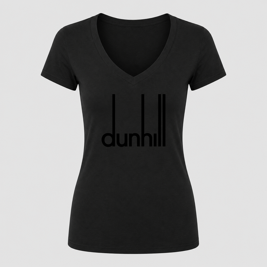 Women's Dunhill Black Design V Neck T-Shirt in black