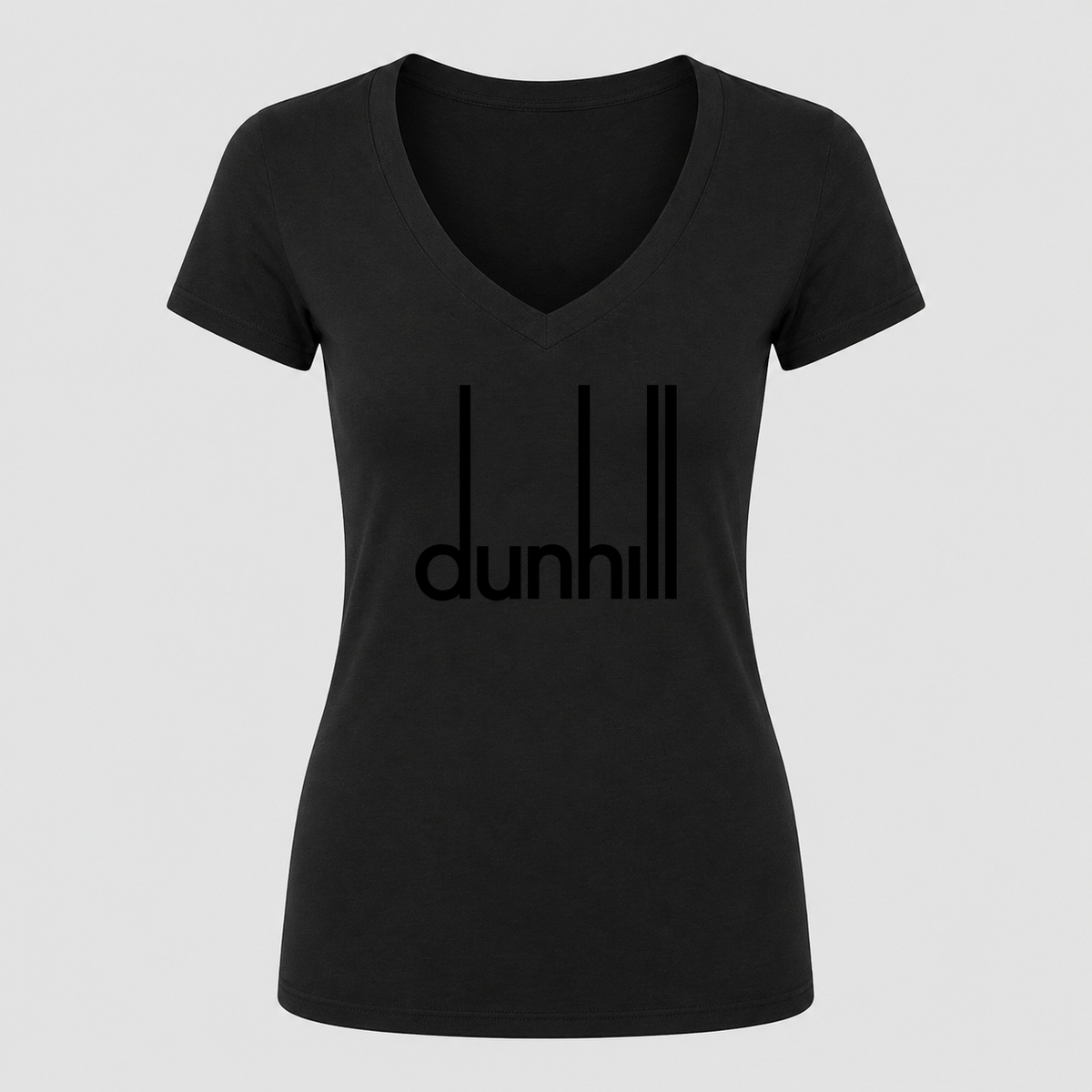 Women's Dunhill Black Design V Neck T-Shirt in black