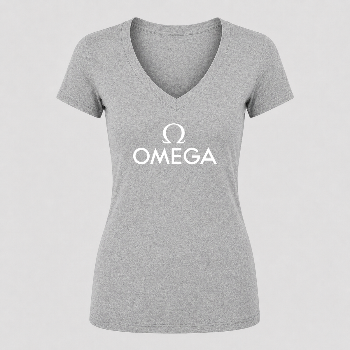 Women's Omega White Design V Neck T-Shirt in gray
