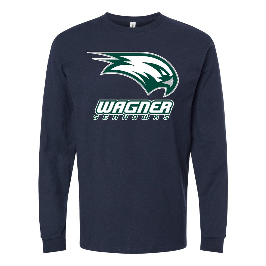 Men's Wagner Seahawks Logo Long sleeves Cotton Blend T-Shirt - Navy