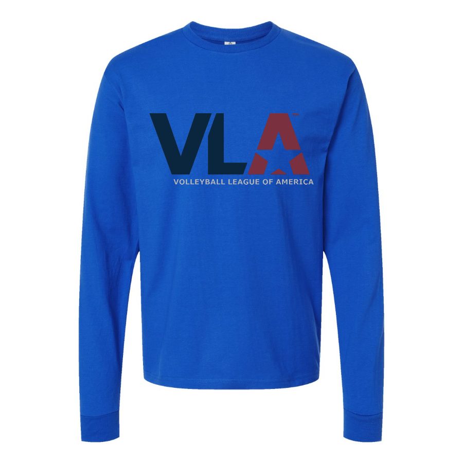 Men's American-Volleyball-League-Logo Long sleeves Cotton Blend T-Shirt - Blue