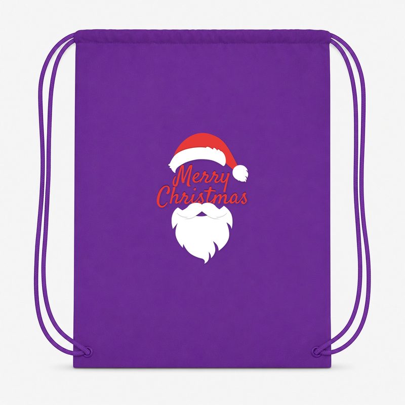 Merry Christmas Santa Drawstring Bag - Purple