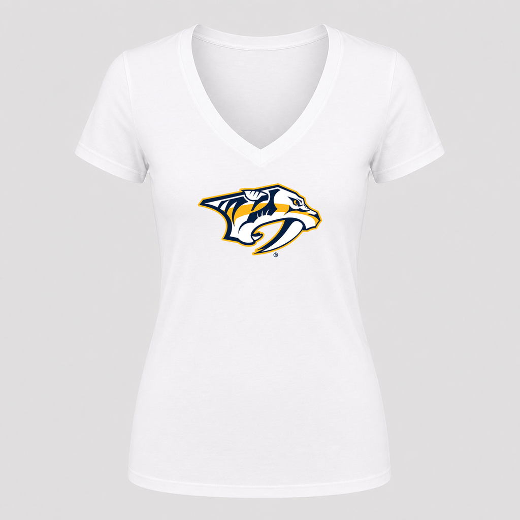 Women's Nashville Predators V Neck T-Shirt in white