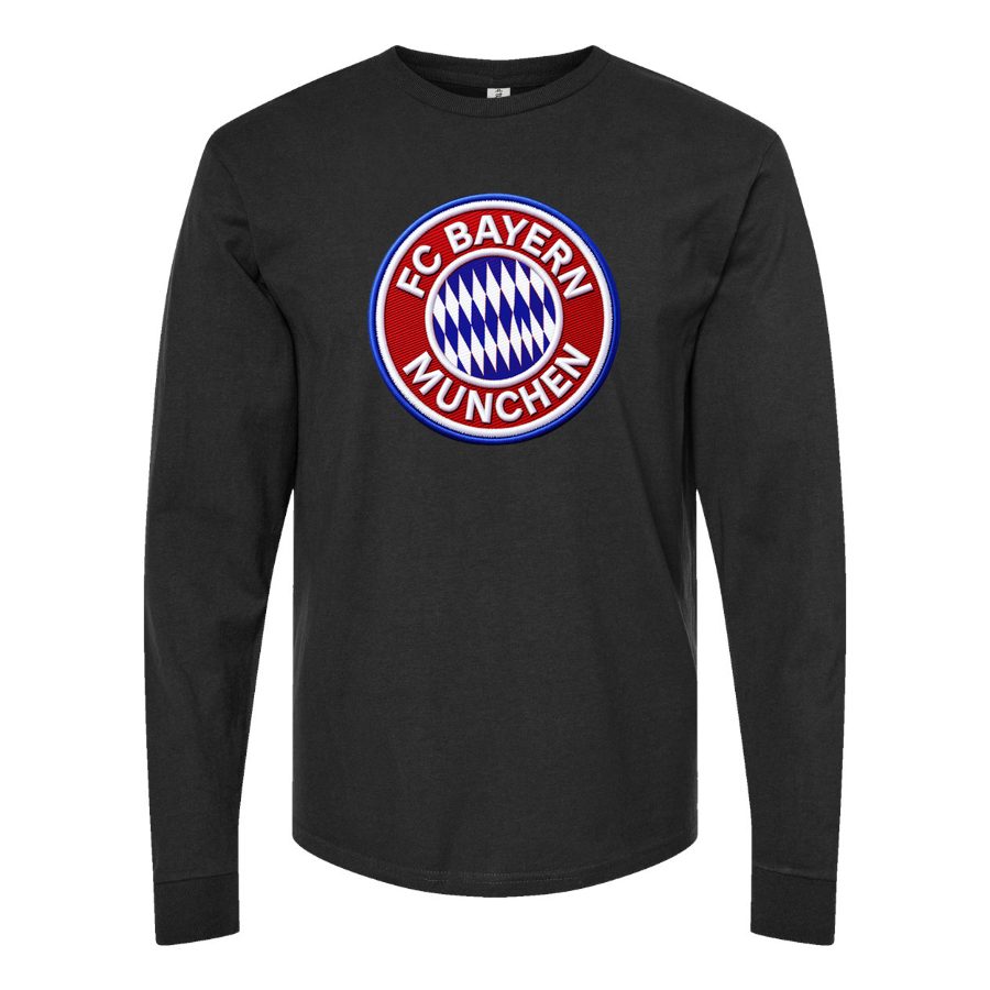 Men's FC Bayern Munich Soccer Embroidery Logo Long sleeves Cotton Blend T-Shirt - Black