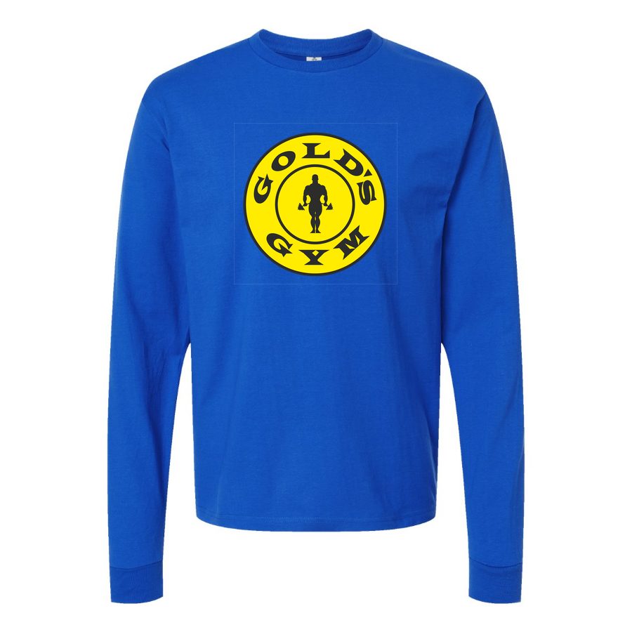 Men's Gold s Gym logo Long sleeves Cotton Blend T-Shirt - Blue