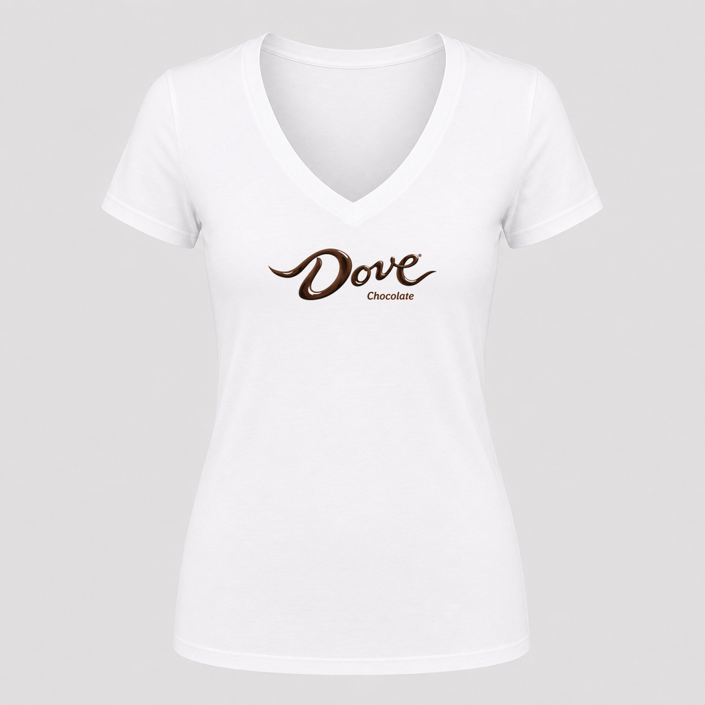 Women's Dove Chocolate V Neck T-Shirt in white