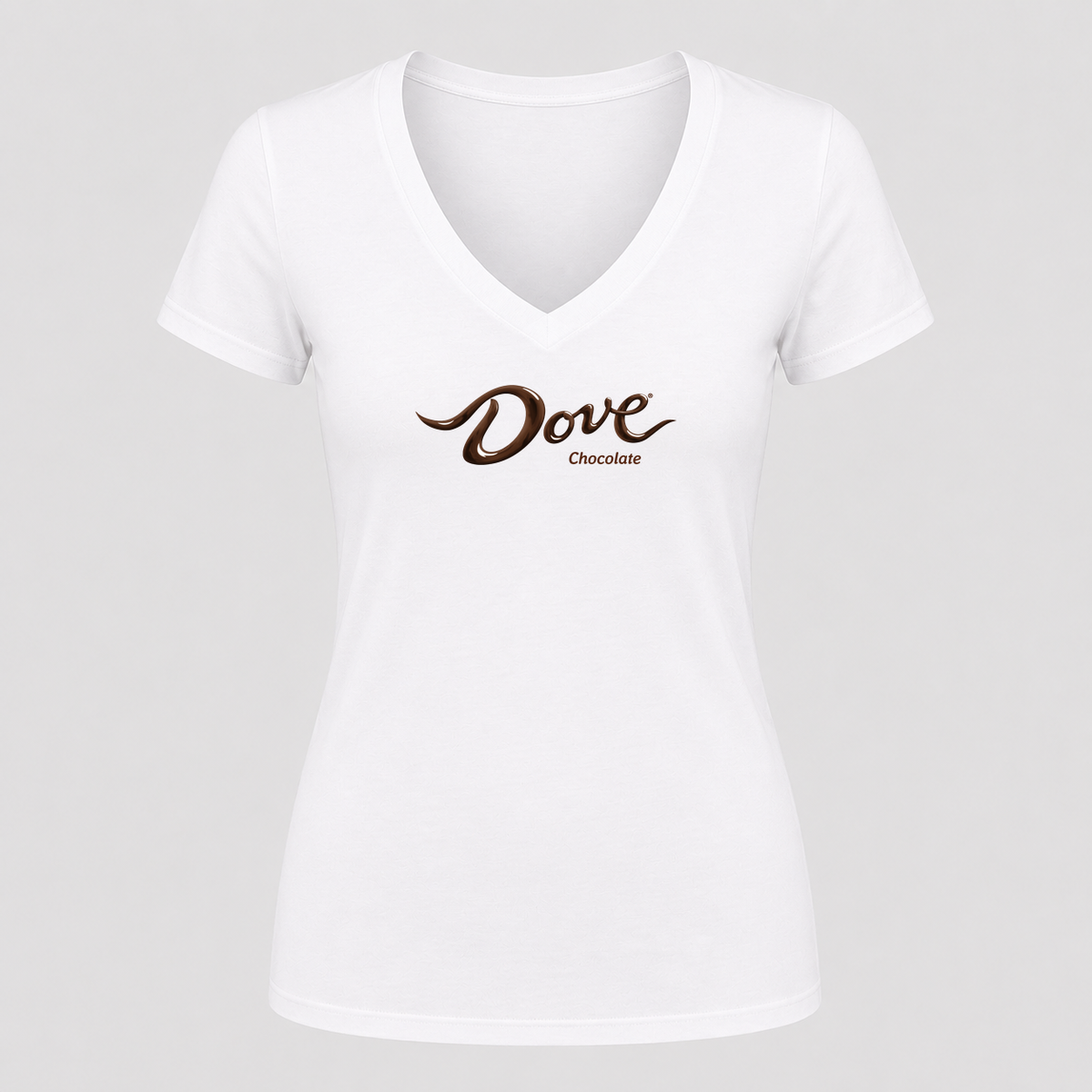 Women's Dove Chocolate V Neck T-Shirt in white
