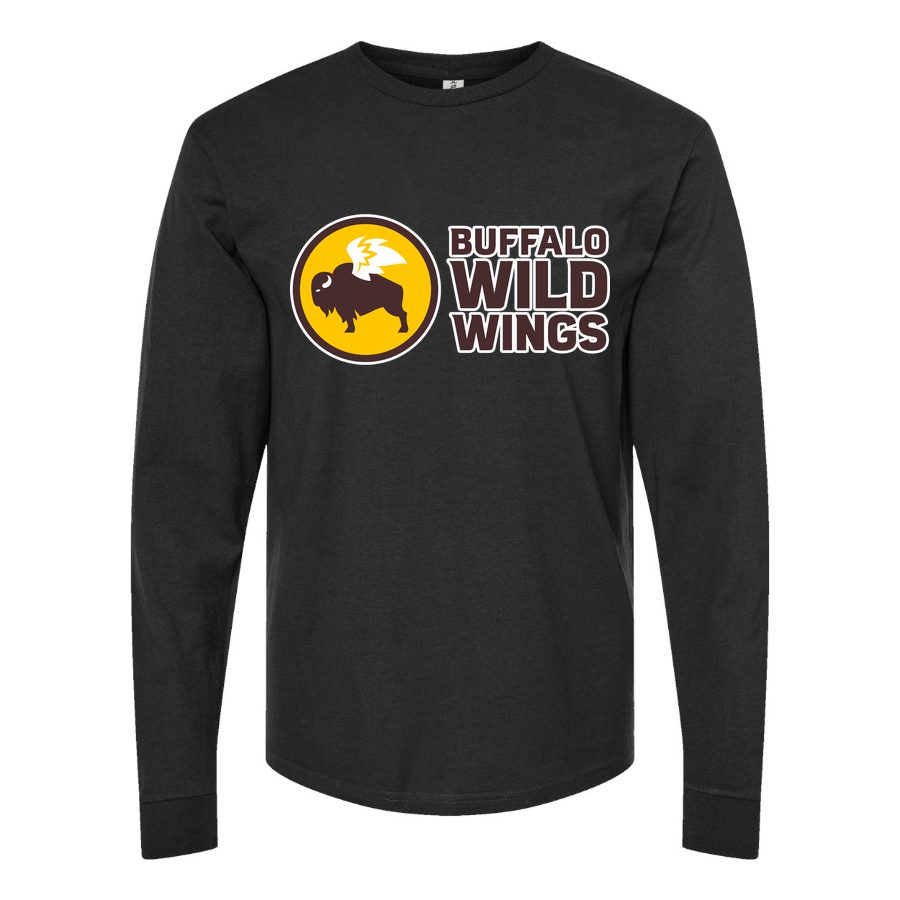 Men's Buffalo-Wild-Wings-Logo-1536x864 Long sleeves Cotton Blend T-Shirt - Black