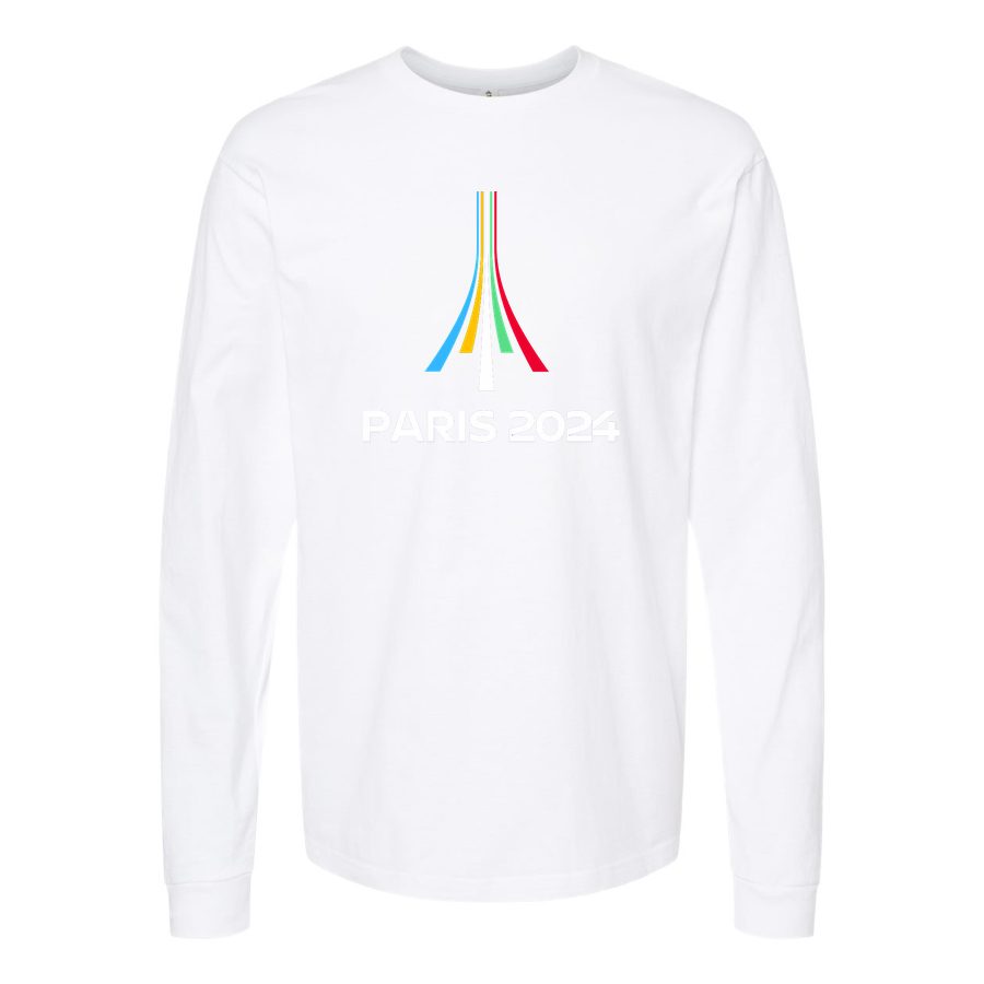 Men's Paris-2024-Olympics-logo-white Long sleeves Cotton Blend T-Shirt - White