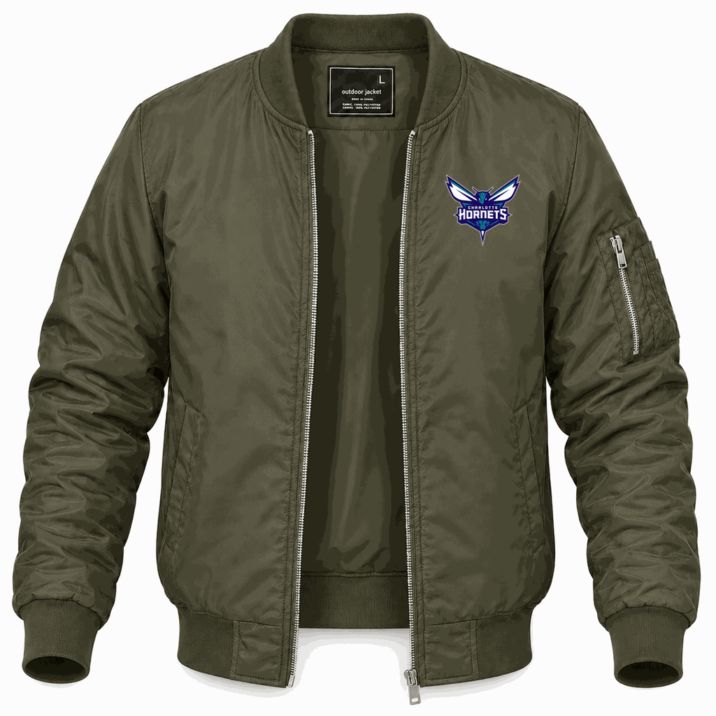 Men's Charlotte Hornets Lightweight Bomber Jacket - Army Green