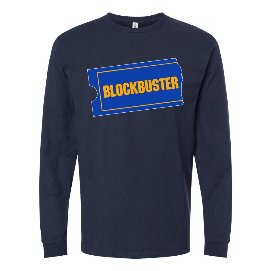 Men's Blockbuster-Logo-768x432 Long sleeves Cotton Blend T-Shirt - Navy