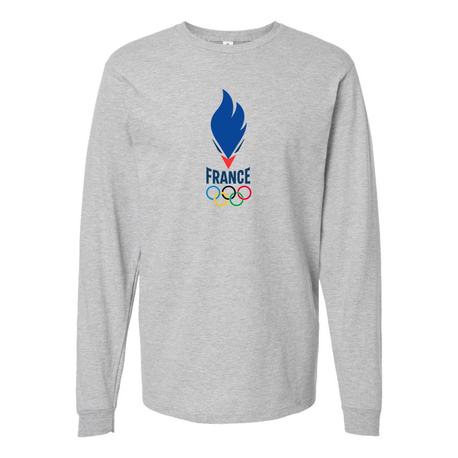 Men's France 2024 logo Long sleeves Cotton Blend T-Shirt - Gray
