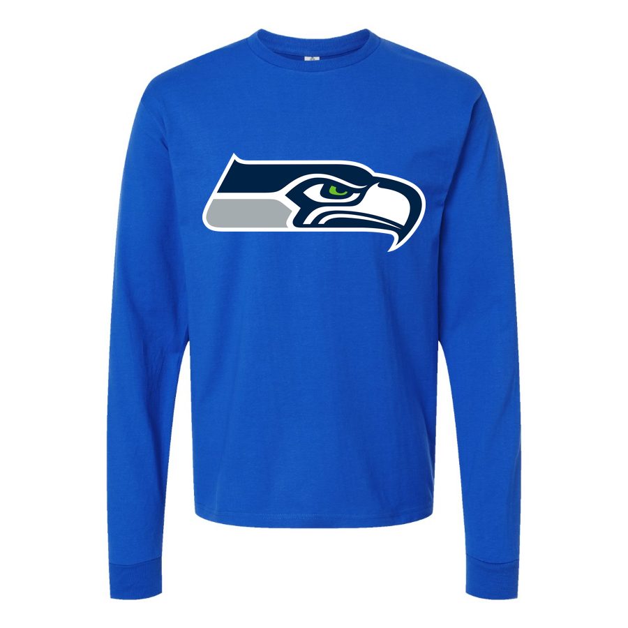 Men's Seattle Seahawks Long sleeves Cotton Blend T-Shirt - Blue