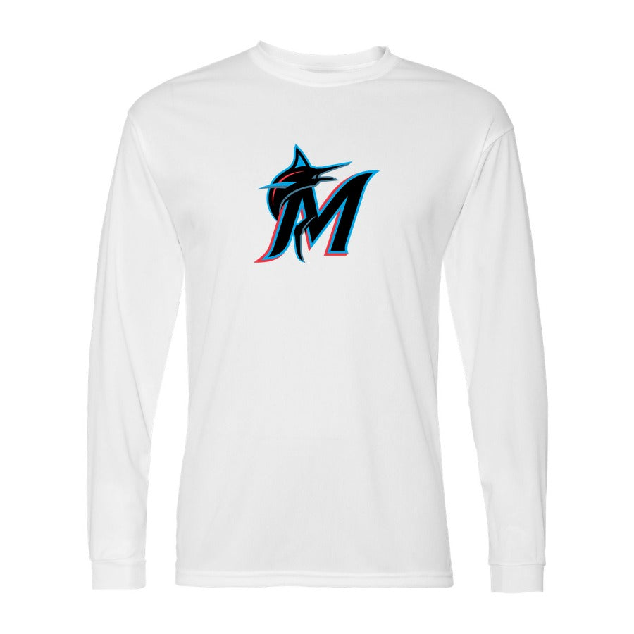 Men's Miami Marlins Polyester Long Sleeve T-Shirt - White