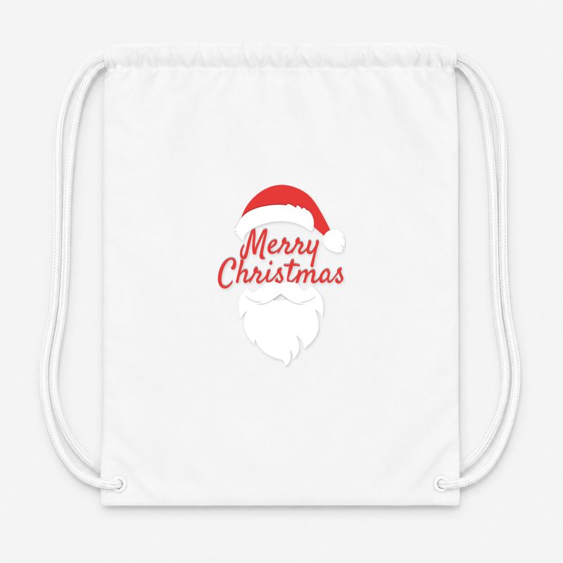 Merry Christmas Santa Drawstring Bag - White