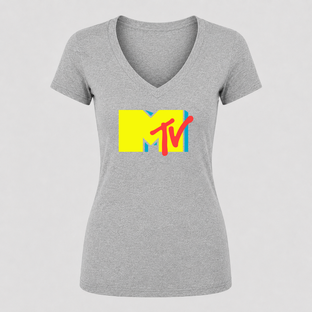Women's MTV V Neck T-Shirt in gray