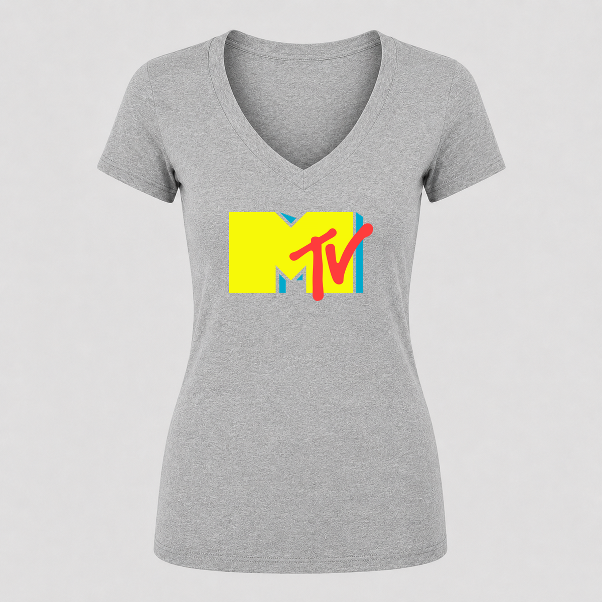 Women's MTV V Neck T-Shirt in gray